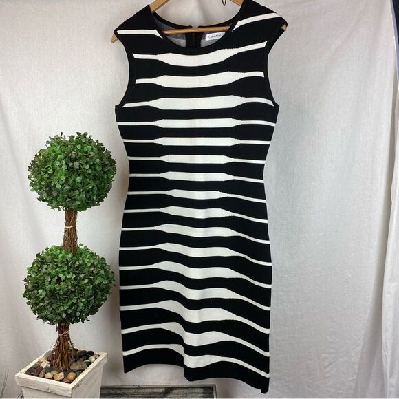 Calvin Klein Black & White Sleeveless Print Knit Dress M - Picture 2 of 7